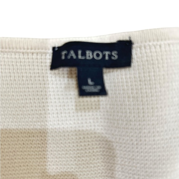 Talbots Cream Knit pink black stripe Sweater jacket hand pockets size large - Picture 11 of 11